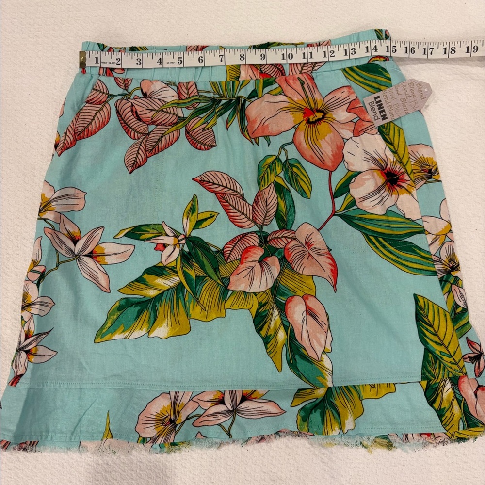 NWT For Cynthia Tropical 55% Linen Mini Skirt Blue & Green - Size M - Resortwear - Picture 3 of 13